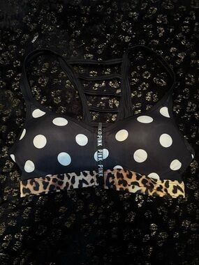 PINK Victoria's Secret Black & White Polka Dot Ultimate Push Up Sports Bra NWOT